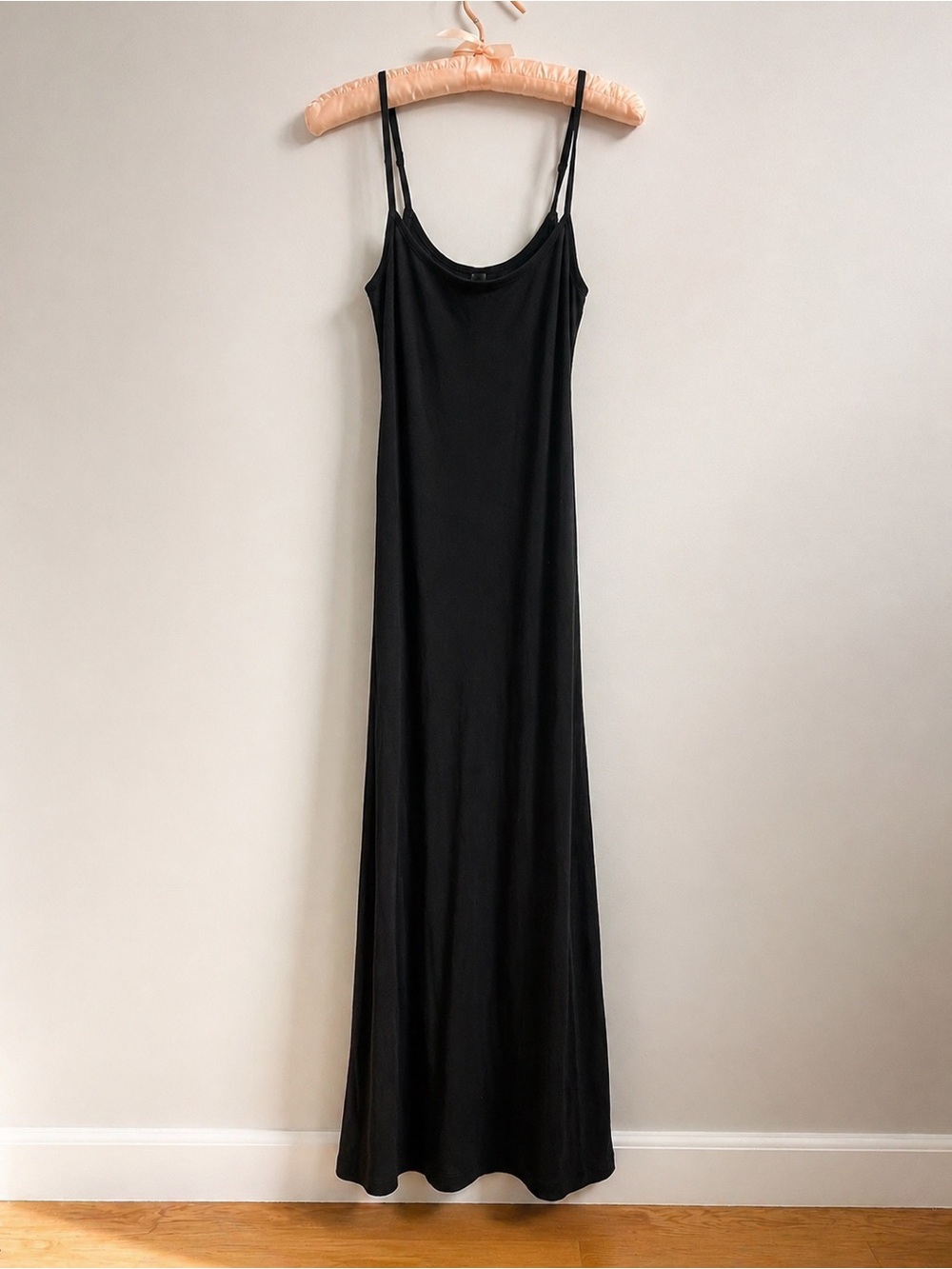 Skims Black Ribbed Knit Slip Maxi Lounge Dress - Women